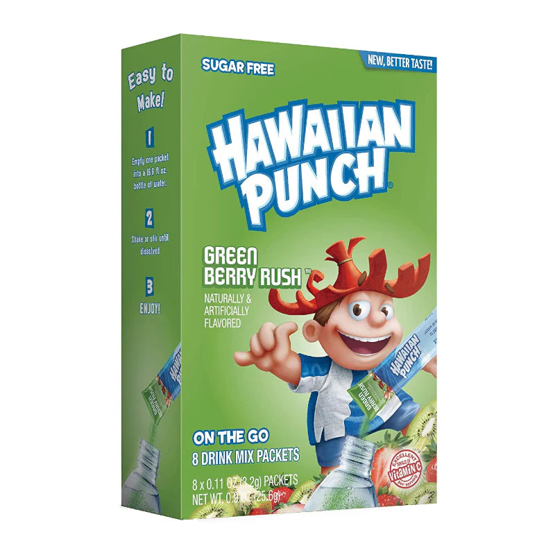 Drink Mix - Hawaiian Punch - Green Berry Rush - Water Enhancer - 6 pack (1 box)