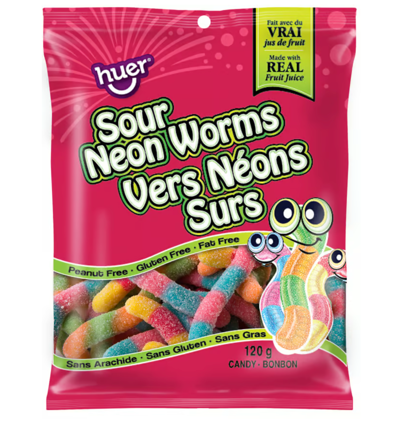 Huer - Sour Neon Worms - Theatre Bag - 120g