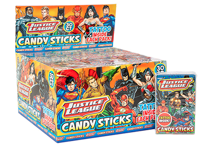 Justice League - Candy Sticks With Tattoo - 1pack