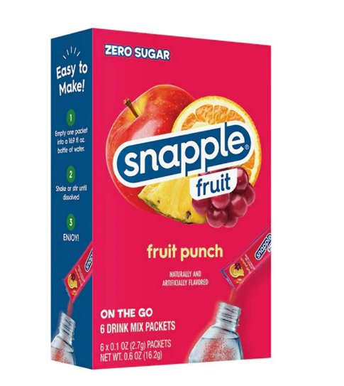 Drink Mix - Snapple Fruit - Fruit Punch - Water Enhancer - 6 pack (1 box)