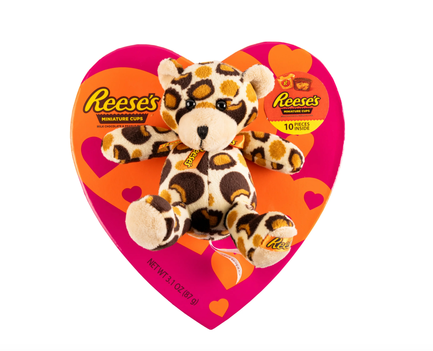 REESE'S Heart Box with Leopard Plush and REESE'S Peanut Butter Cups Miniatures - 88g