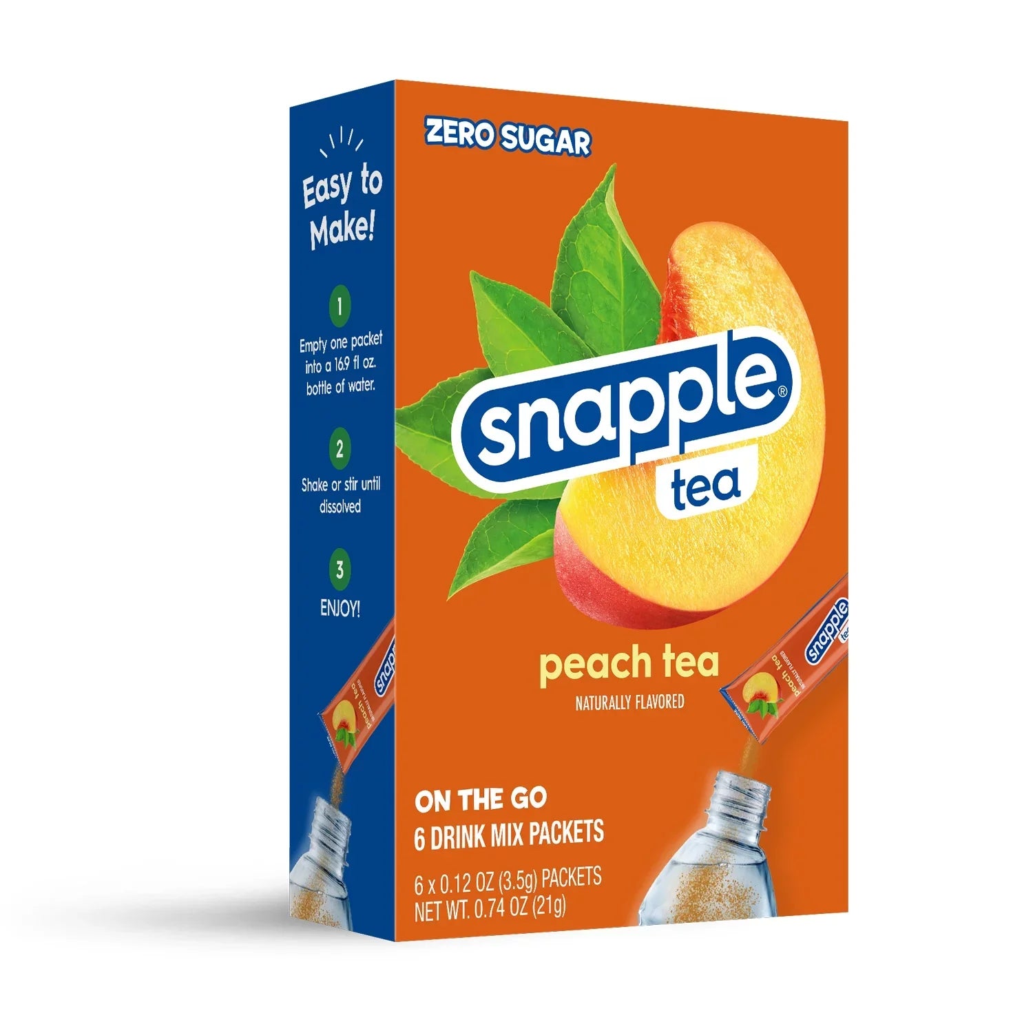 Drink Mix - Snapple Fruit - Peach Tea - Water Enhancer - 6 pack (1 box)