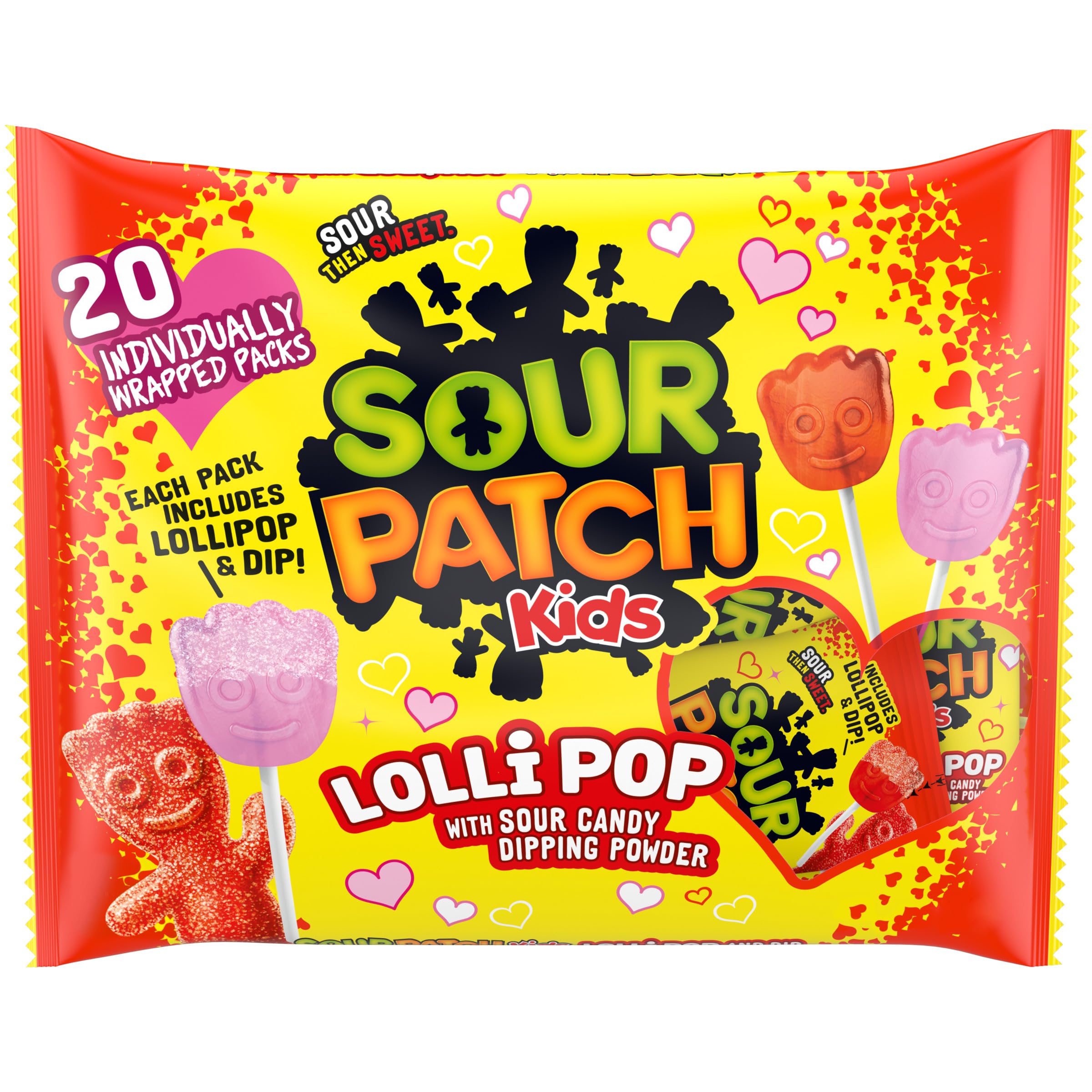 Sour Patch Kids- Wrapped Lollipops with Sour Candy Dipping Powder