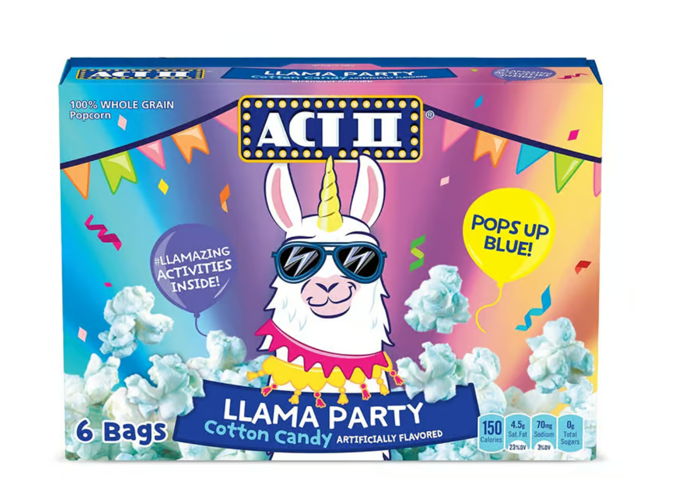 Act II - Llama Party Cotton Candy Flavoured Microwave Popcorn - 6 Bag
