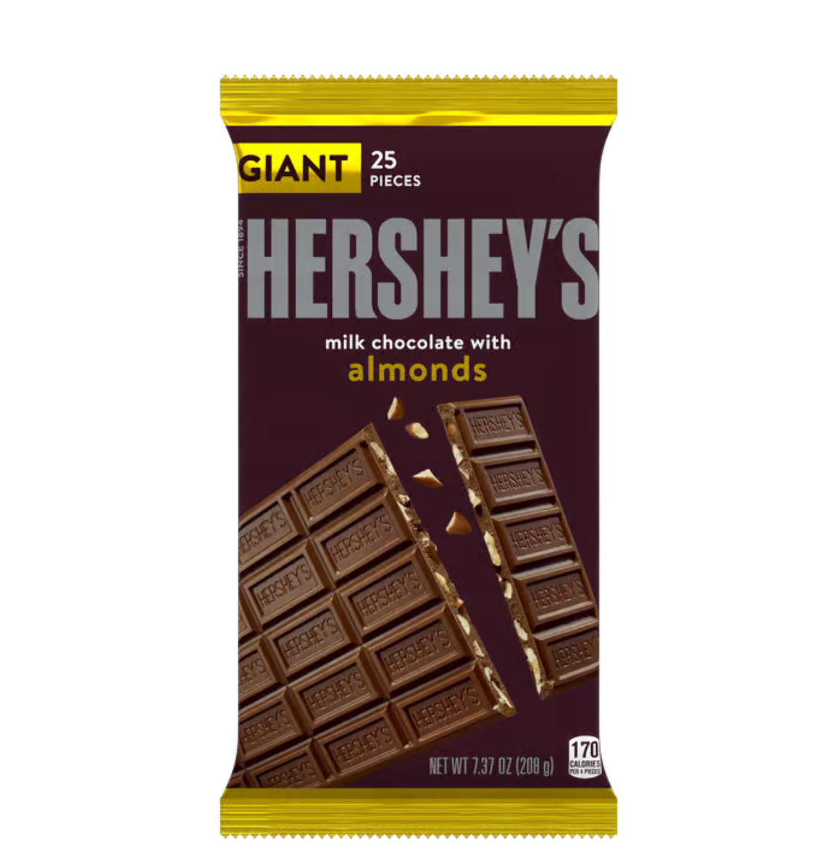 Hershey's - Milk Chocolate Almonds - Giant Chocolate Bar - 208g