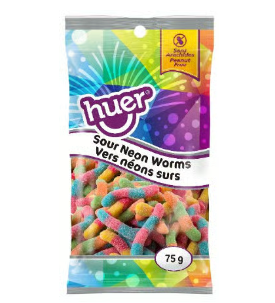 Huer - Sour Neon Worms - Snack Size - 75g