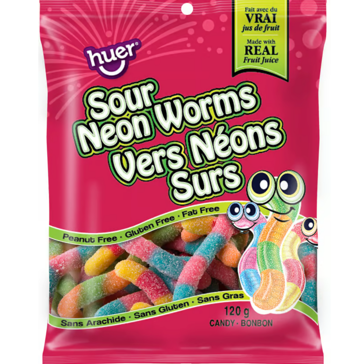 Huer - Sour Neon Worms - Theatre Bag - 120g