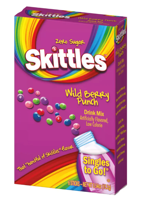 Drink Mix - Skittles Wild Berry Sugar Free - Water Enhancer - 6 sticks (1 pack)