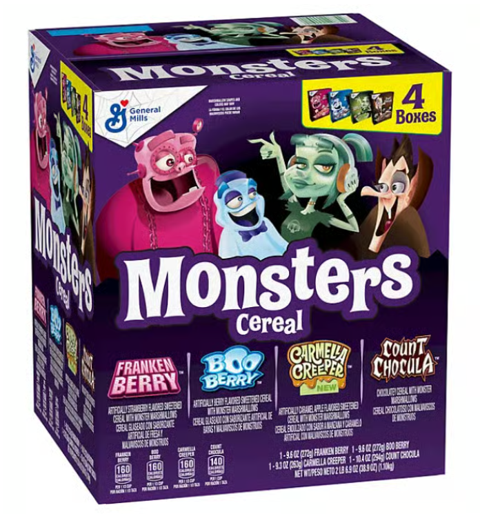 Monsters Cereal - Breakfast Cereal - 4 Boxes - 1.1kg (Halloween)