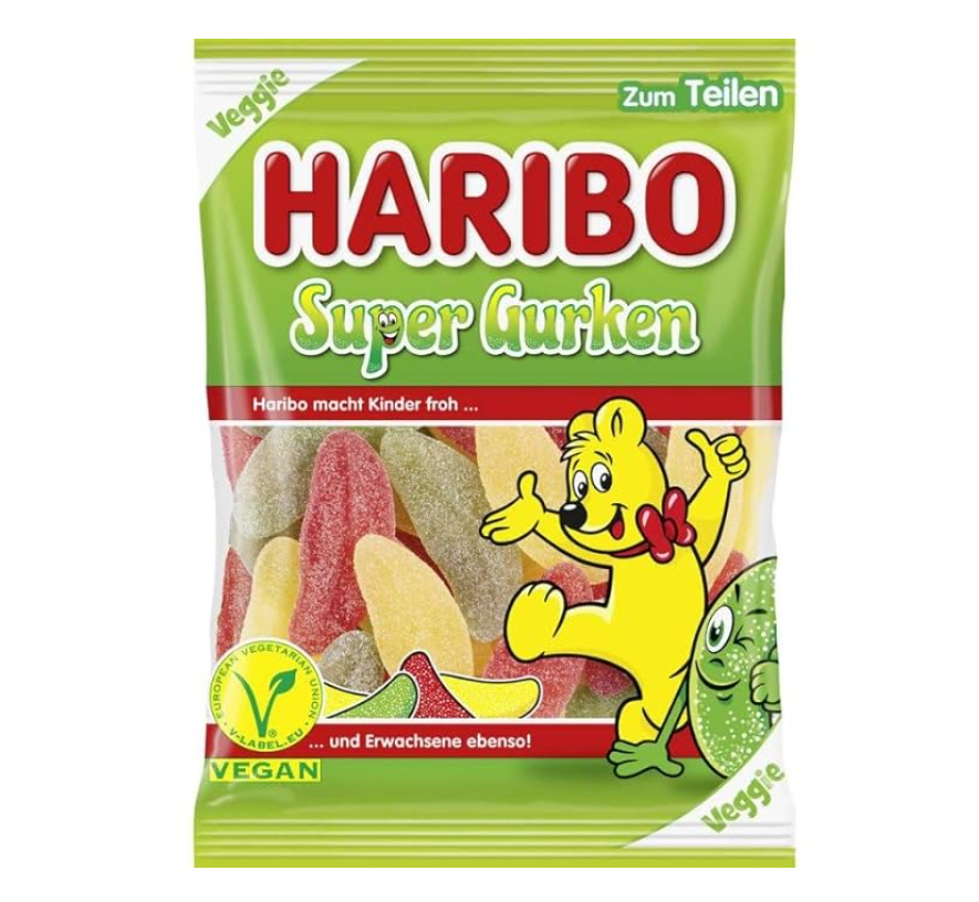 Haribo - Vegetarian Super Gurken (Pickles) - Theatre Bag - 175g (Germany)