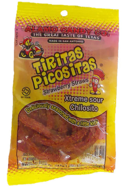 Alamo - Tiritas Picositas Extreme Sour Strawberry Straws- 43g