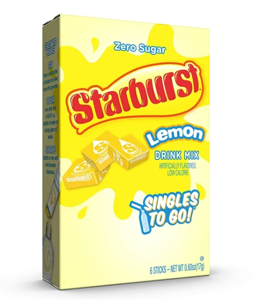 Drink Mix - Starburst Lemon Sugar Free- Water Enhancer - 6 sticks (1 pack)