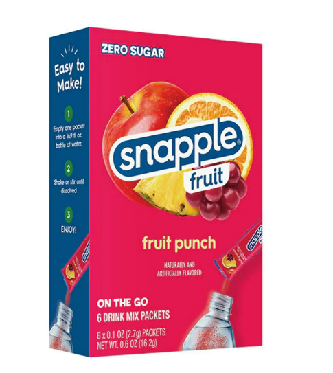 Drink Mix - Snapple Fruit - Fruit Punch - Water Enhancer -  6 pack (1 box)