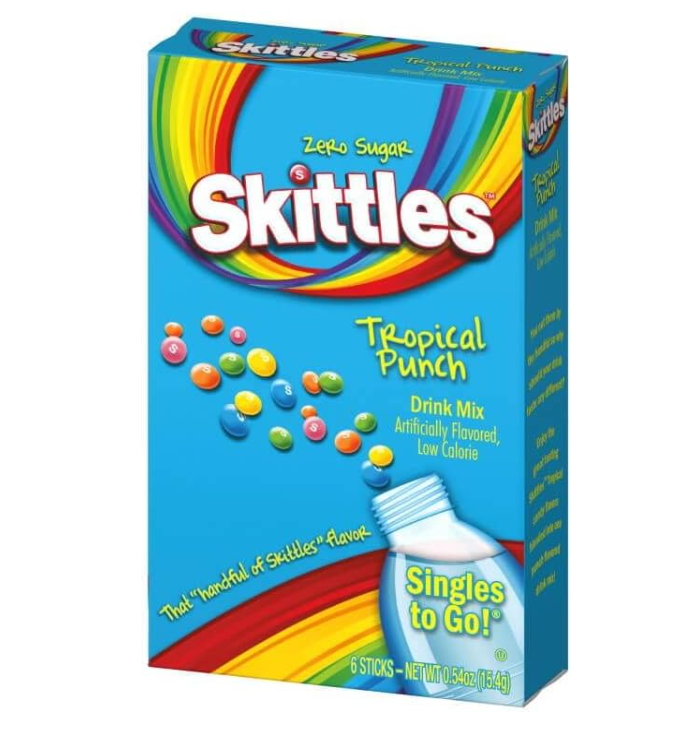 Drink Mix - Skittles Tropical Punch Sugar Free - Water Enhancer - 6 sticks (1 pack)