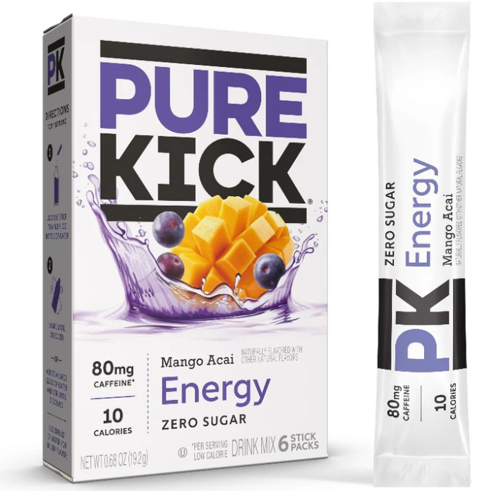 Drink Mix - Pure Kick Mango Acai Sugar Free Energy - Water Enhancer - 6 sticks