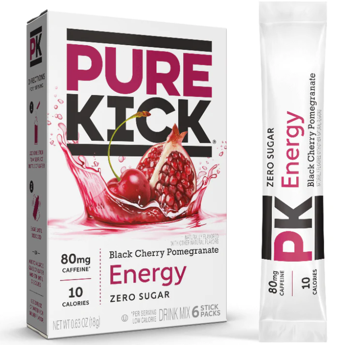 Drink Mix - Pure Kick Black Cherry Pomegranate Sugar Free Energy - Water Enhancer - 6 sticks