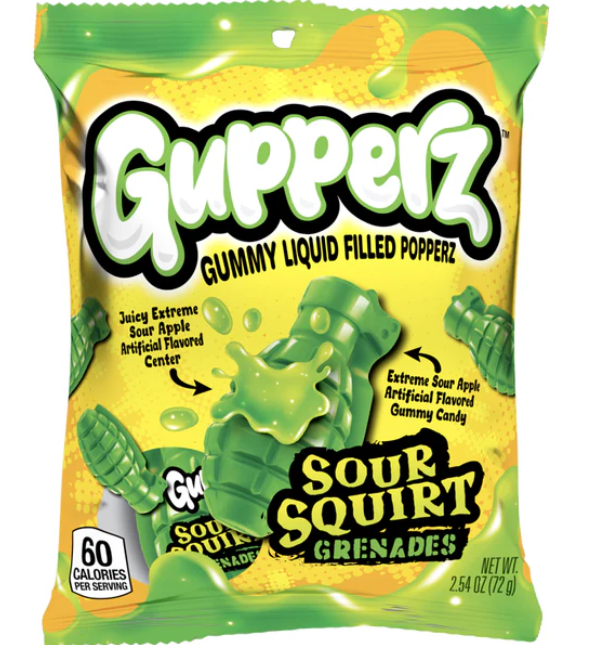 Gupperz - Gummy Liquid Filled Popperz - Sour Squirt Grenade - 72g