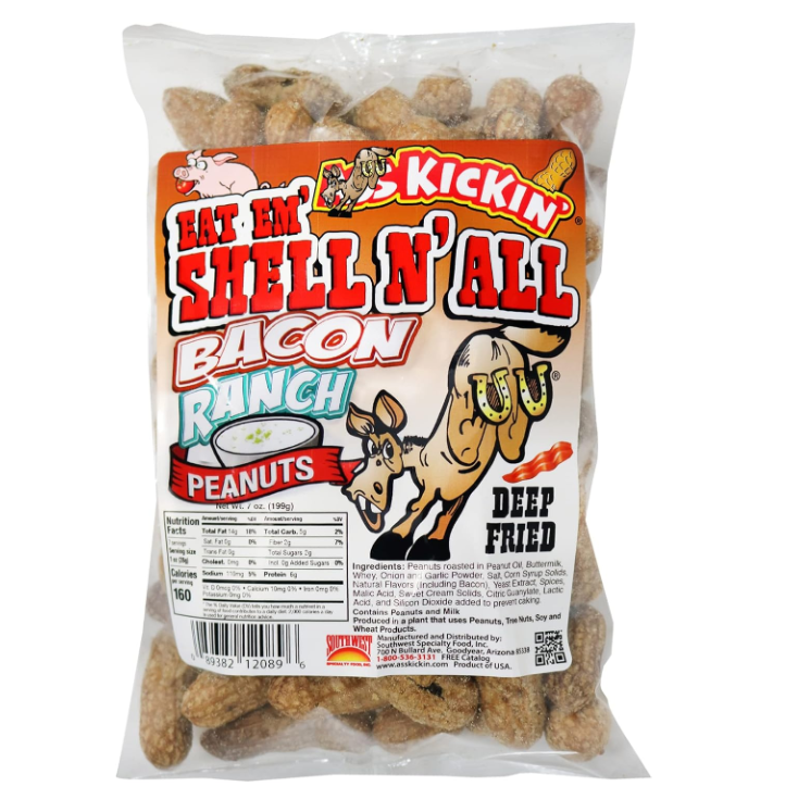 Ass Kickin' - Deep Fried Eat Em' Shell N' All Bacon Ranch Peanuts - 199g