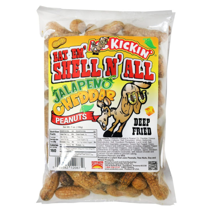 Ass Kickin' - Deep Fried Eat Em' Shell N' All Jalapeno Cheddar Peanuts - 199g