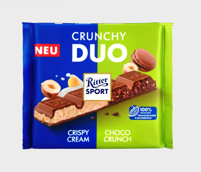 Ritter Sport - Duo Crispy Cream & Choco Crunch - Chocolate Bar - 218g (Germany)