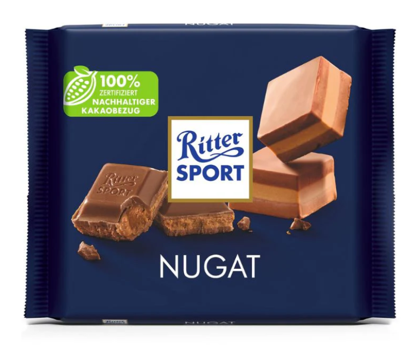 Ritter Sport - Nougat with Praline Filling (Nugat) - Chocolate Bar - 100g (Germany)