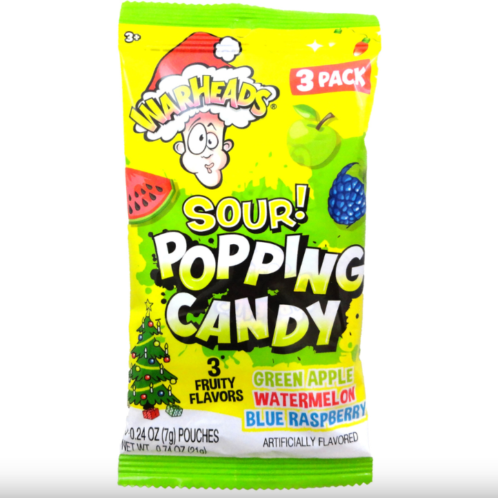 Warheads - Christmas Sour Popping Candy Pouches - 3 Pack Combo - 21g