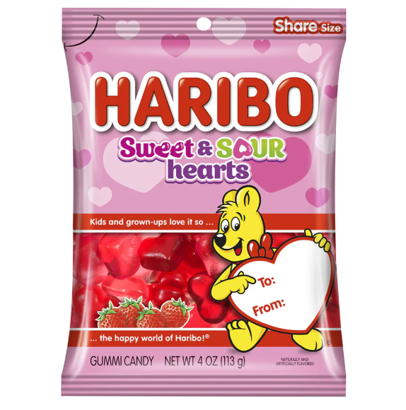 Haribo - Sweet & Sour Hearts - Theatre Bag - 113g