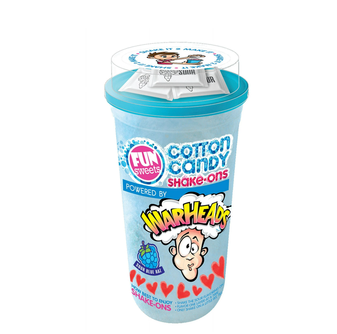 Fun Sweets - Shake-Ons Sour Warheads Blue Raspberry Cotton Candy - 3.2oz