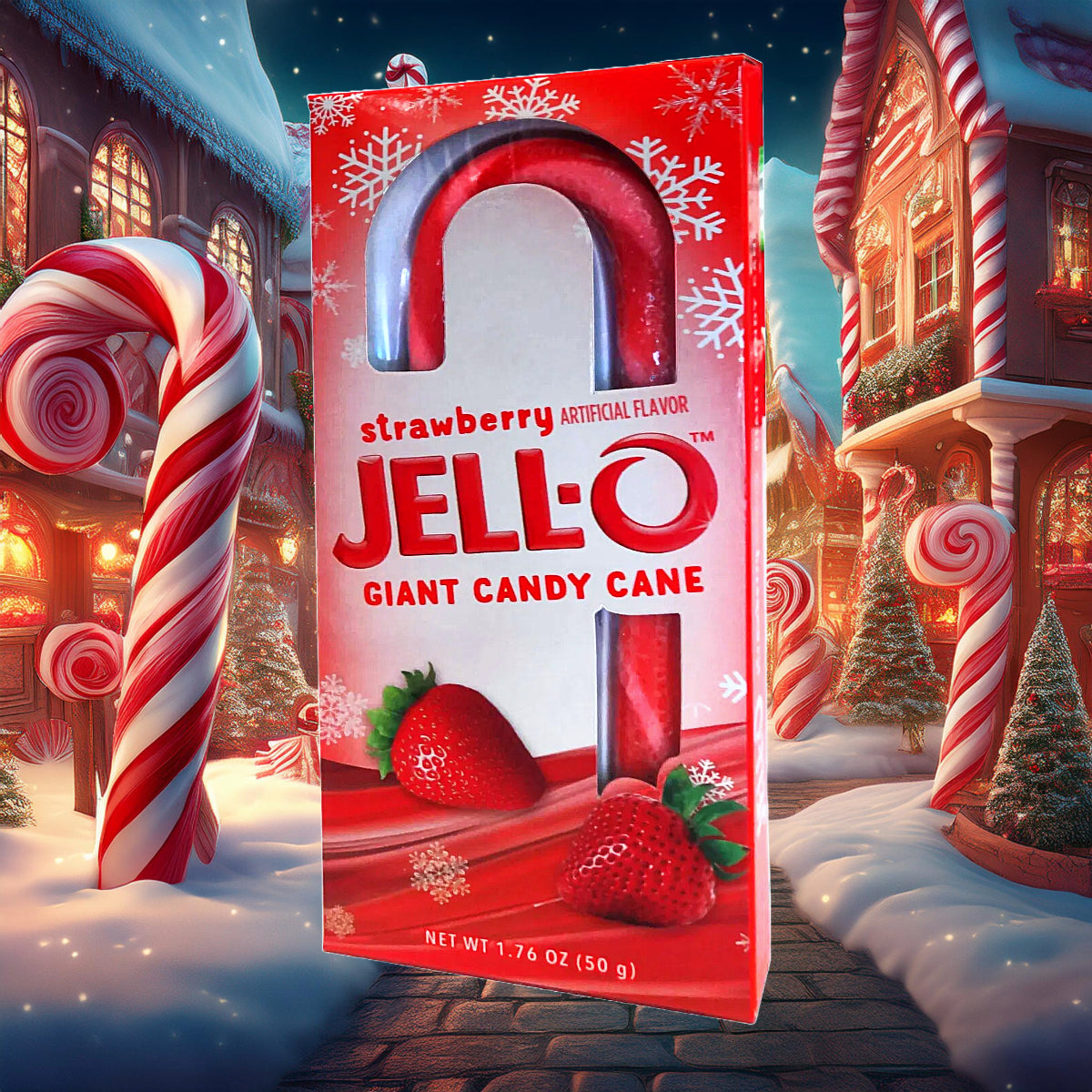 Jell-O - Giant Strawberry Candy Cane - 50g