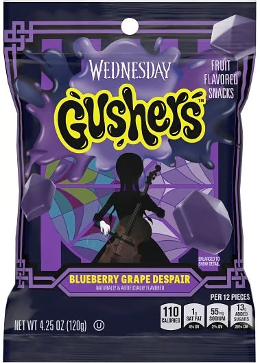 Fruit Gushers - Wednesday Addams - Blueberry Grape Despair - Theatre Bag - 120g