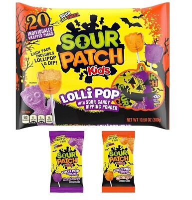 Sour Patch Kids - Halloween Wrapped Lollipops with Sour Candy Dipping Powder